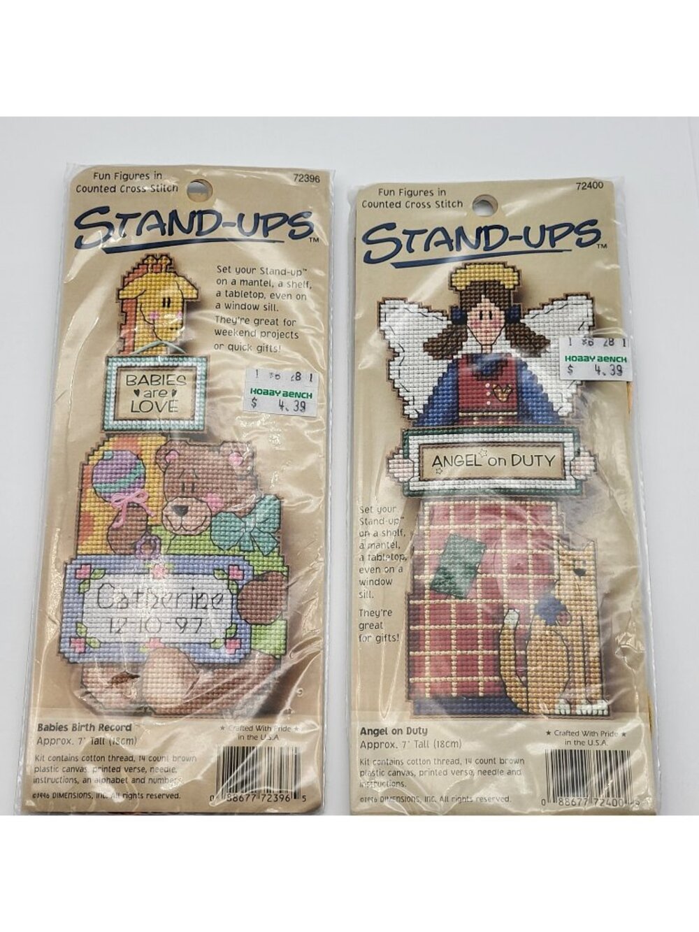 VTG Dimensions Stand-Ups Cross Stitch Kit lot of 2 Guardian Angel & Birth record